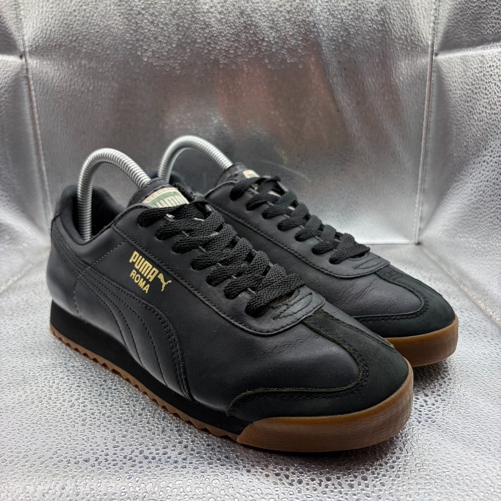 Size 6.5 Puma Roma Classic Gum Black Mens Leather‎ Lace-Up Athletic Shoes